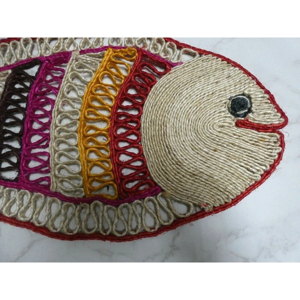 DollsofIndia Woven Banana Fiber Ratan Fish Raffia Placemat Trivet Multicolor 22